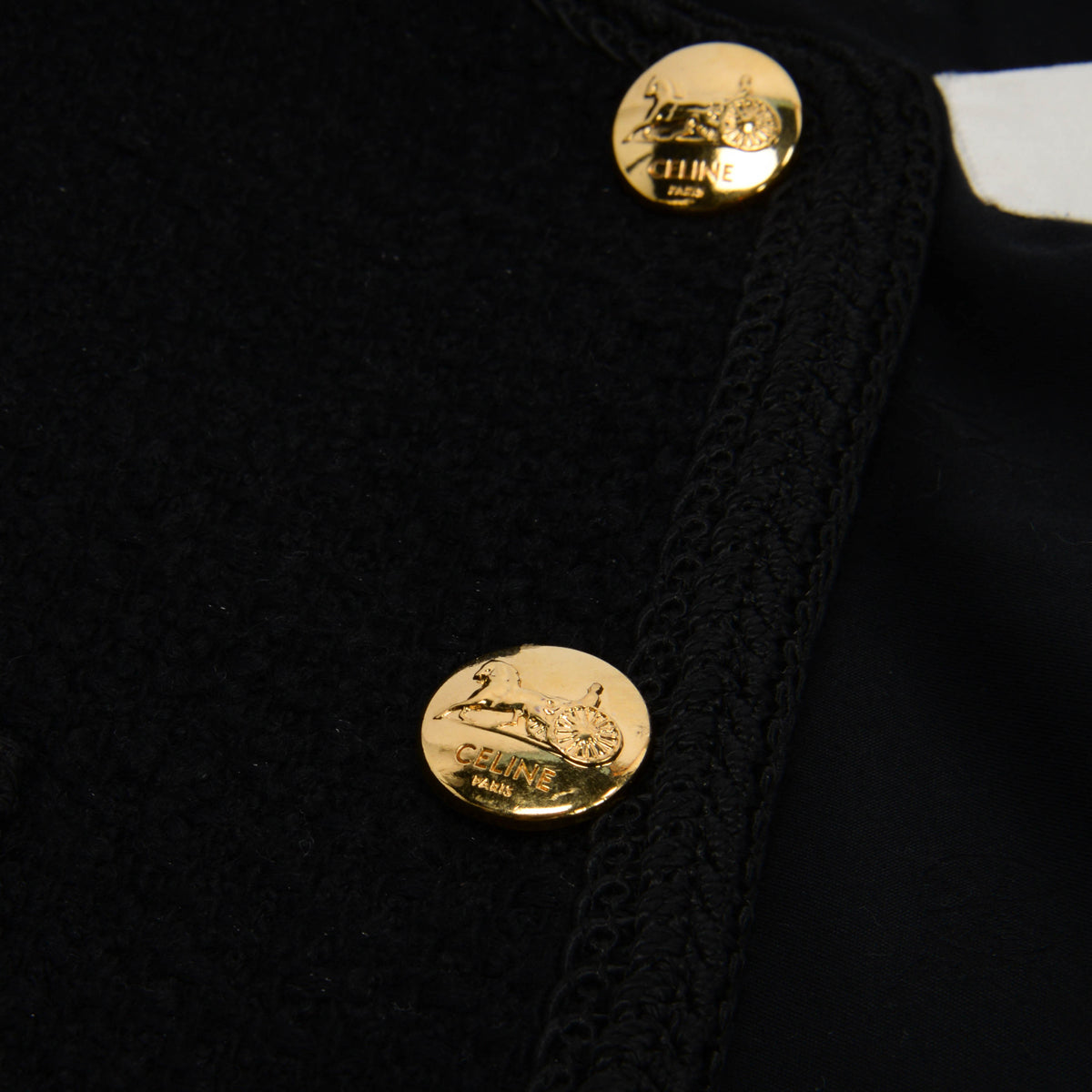 Celine Black Boucle Tweed Chasseur Jacket FR 42