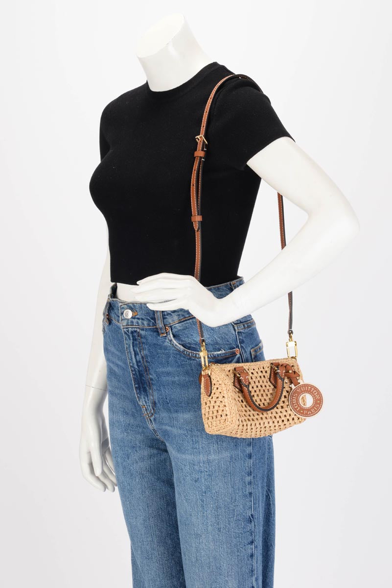 Louis Vuitton Tan Leather & Raffia Nano Speedy