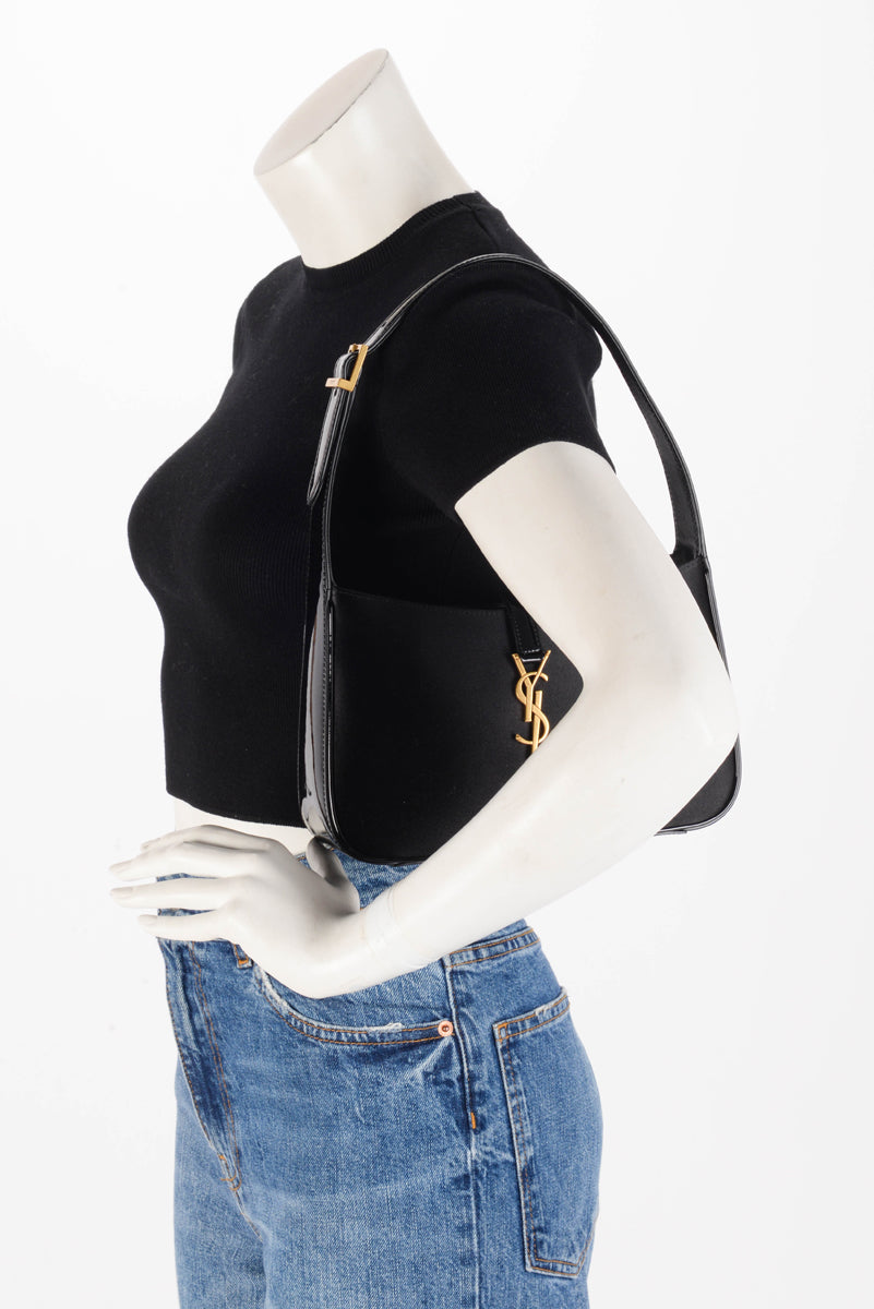 Saint Laurent Black Satin & Patent Le 5 A 7 Bag