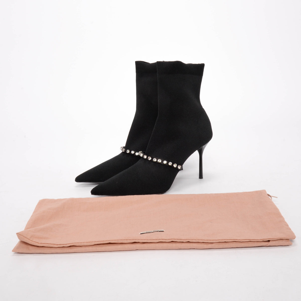 Miu Miu Black Technical Knit Swarovski Ankle Booties 39