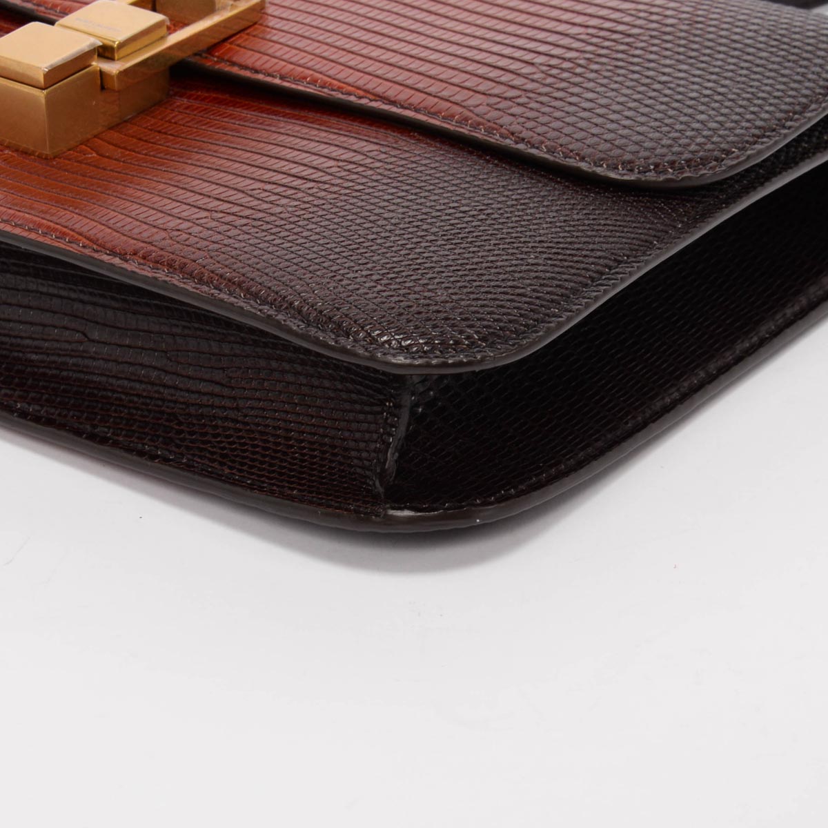 Saint Laurent Dark Brown Ombre Lizard Le Carre Bag