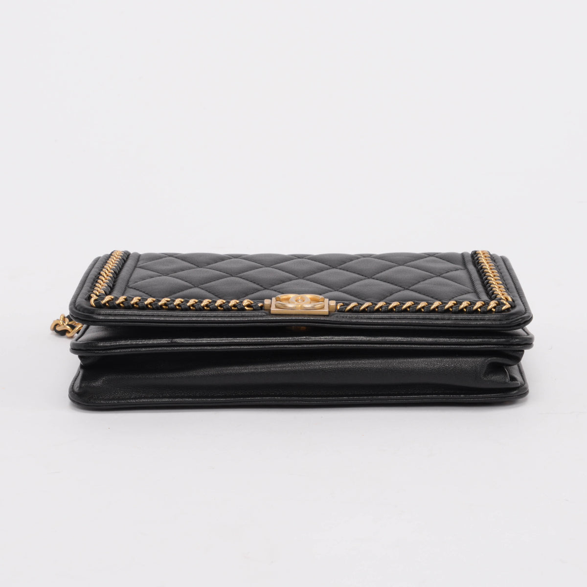 Chanel Black Lambskin Chain Around Boy Wallet On Chain
