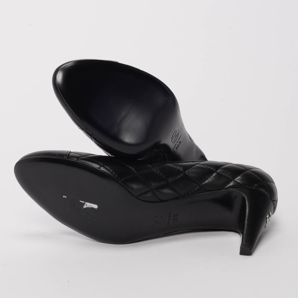 Chanel Black Quilted Lambskin Cap Toe Pumps 39.5