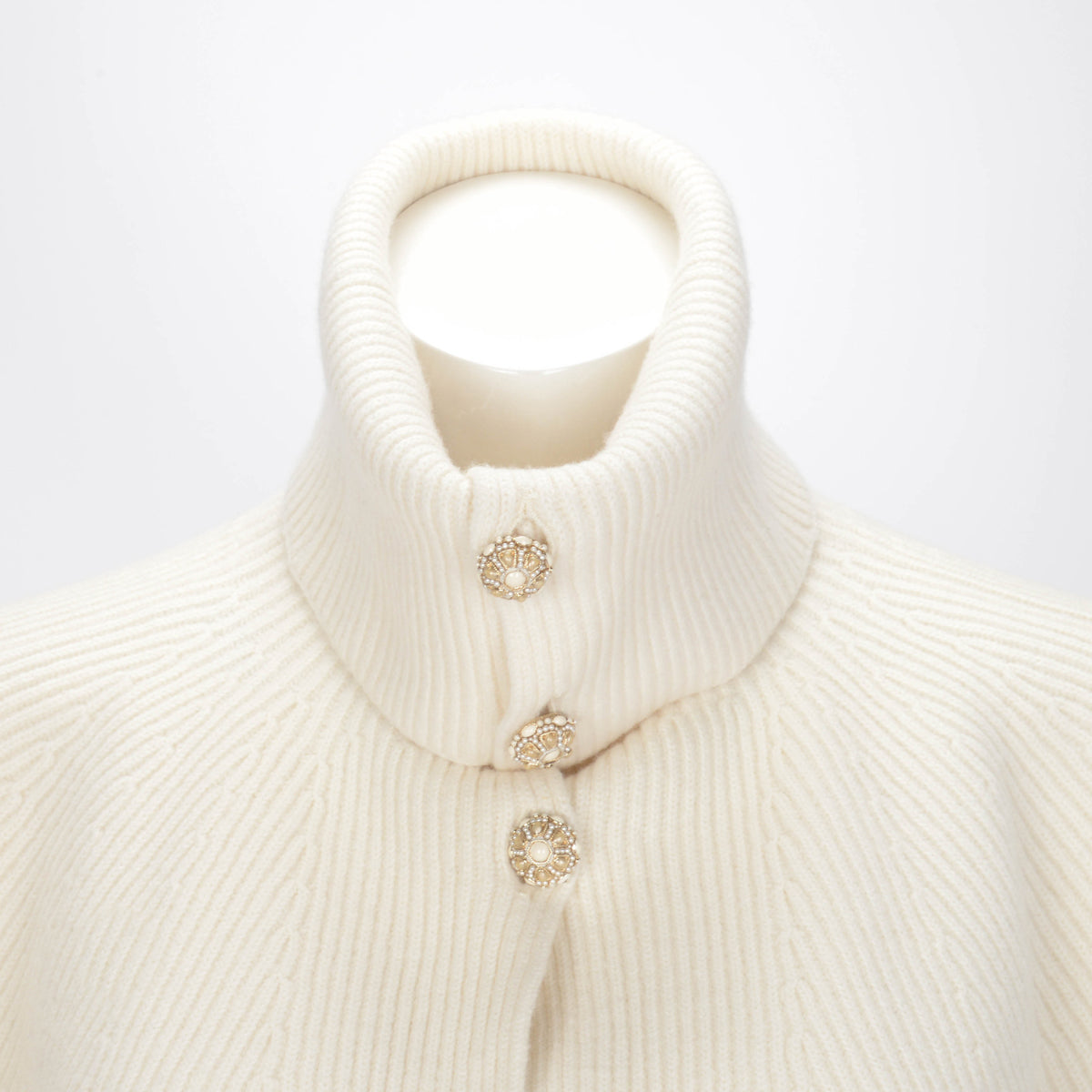 Chanel Ecru Wool Knit Gripoix Button Cape FR 38
