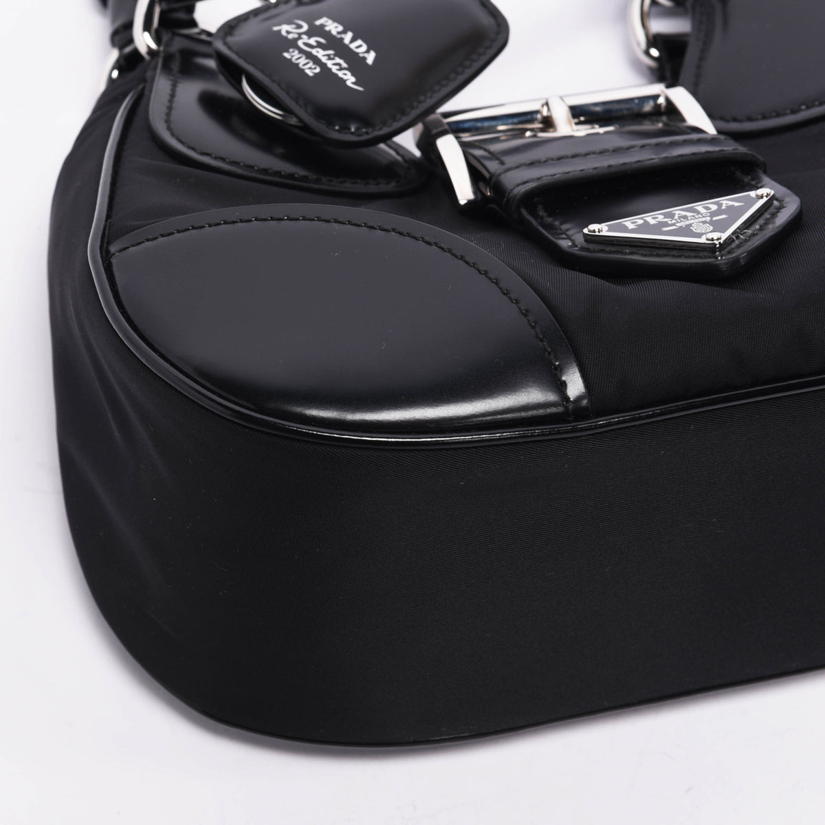 Prada Black Re-Nylon & Shiny Calfskin Moon Mini Bag