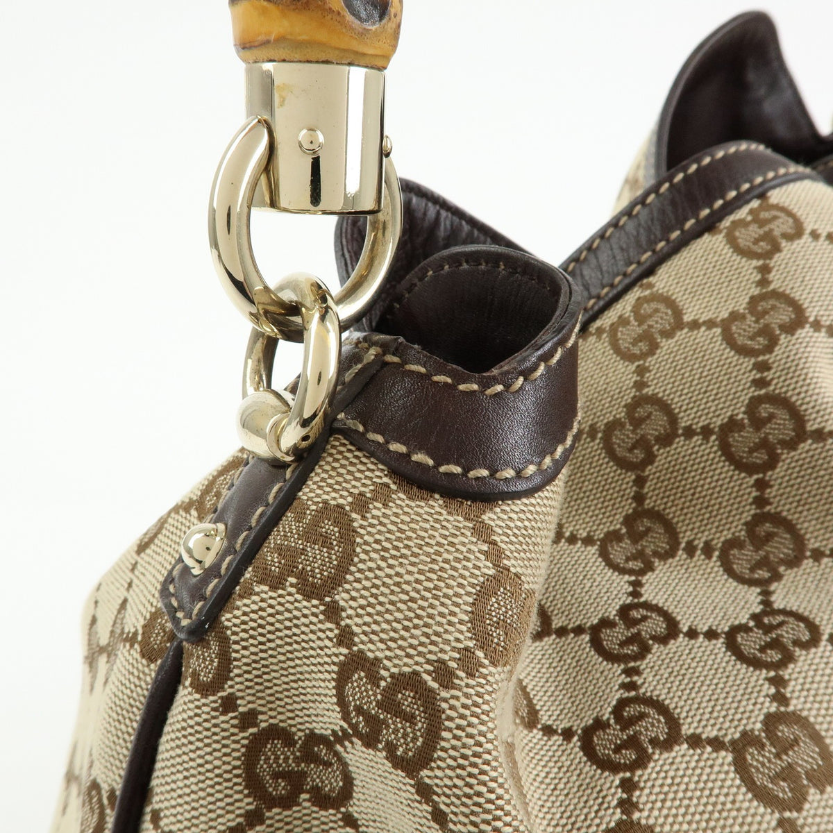 Gucci Beige GG Canvas Bamboo Peggy Hobo Bag