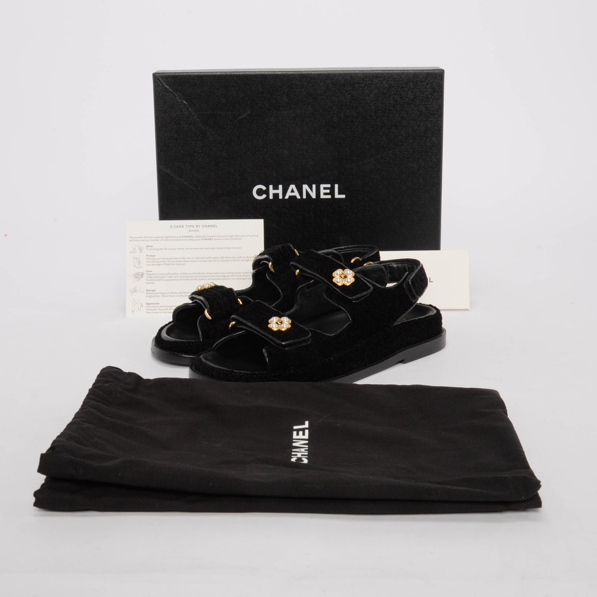 Chanel Black Tweed Gripoix CC Dad Sandals 35.5