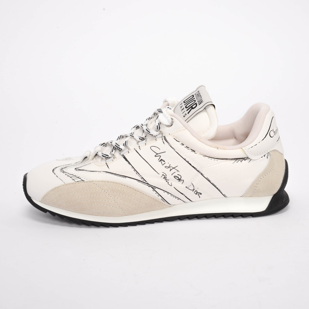 Dior White Calfskin & Suede D-Sketch Sneakers 38