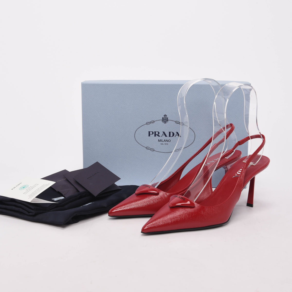 Prada Red Patent Saffiano Logo Slingback Pumps 40