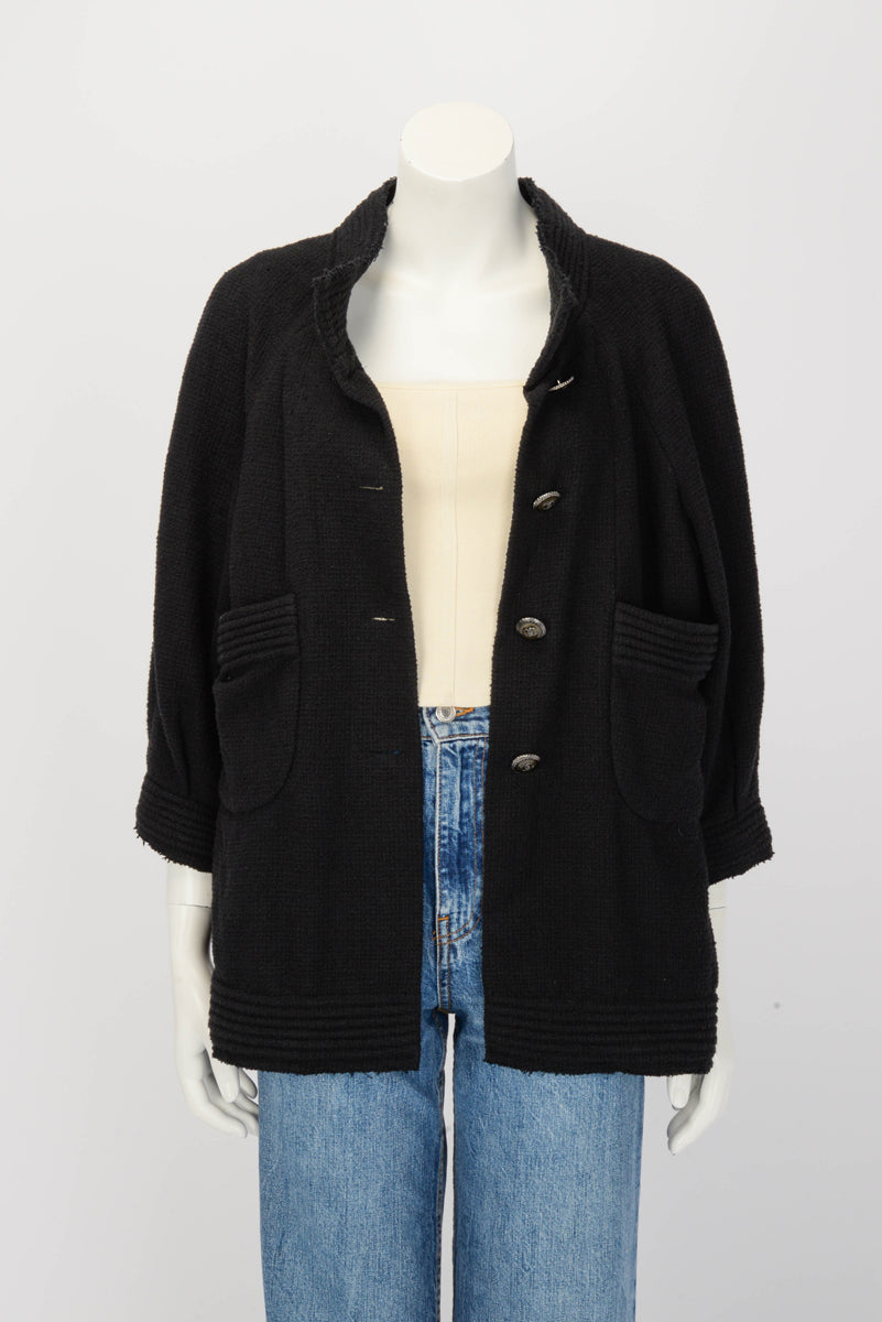 Chanel Black Cotton Boucle Patch Pocket Jacket FR 48