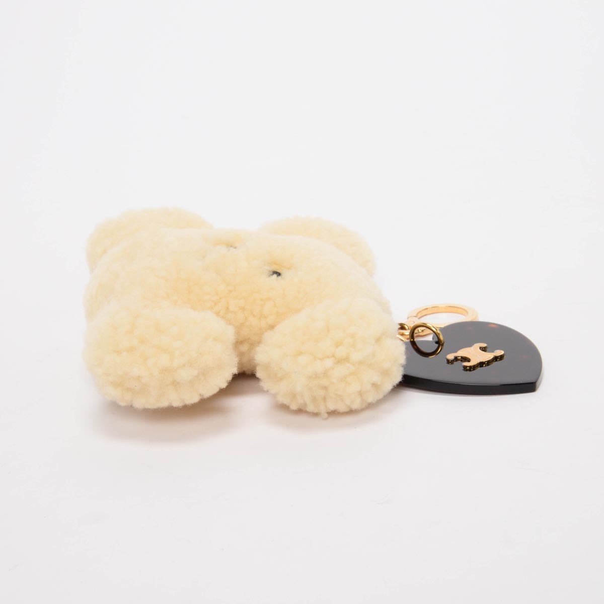 Celine Beige Shearling Triomphe Pom-Pom Key Ring