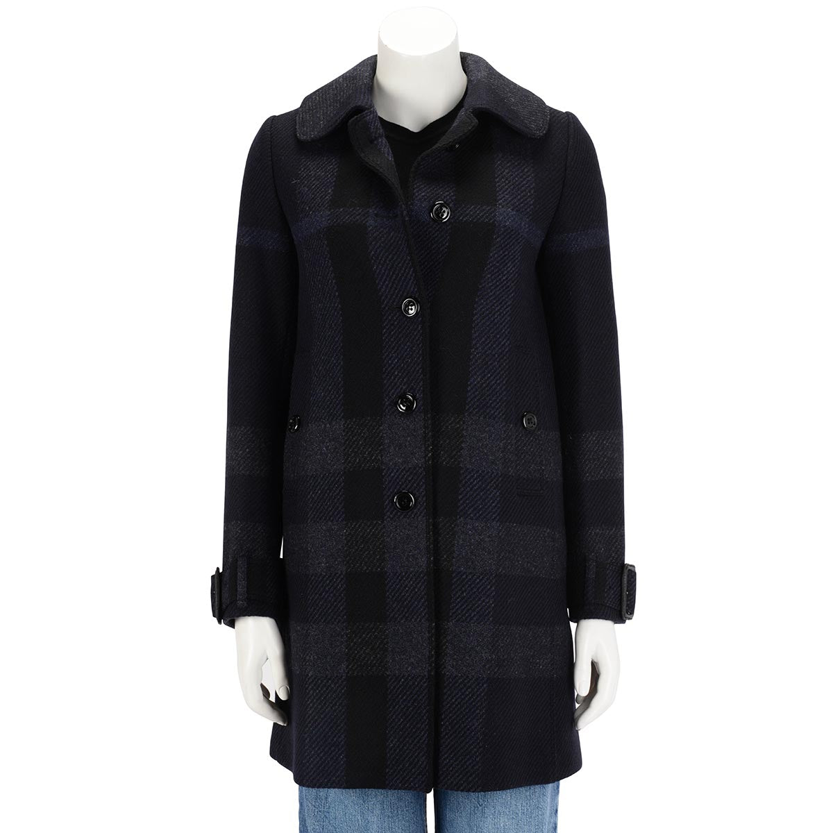 Burberry Charcoal Navy Wool Check Coat UK 6