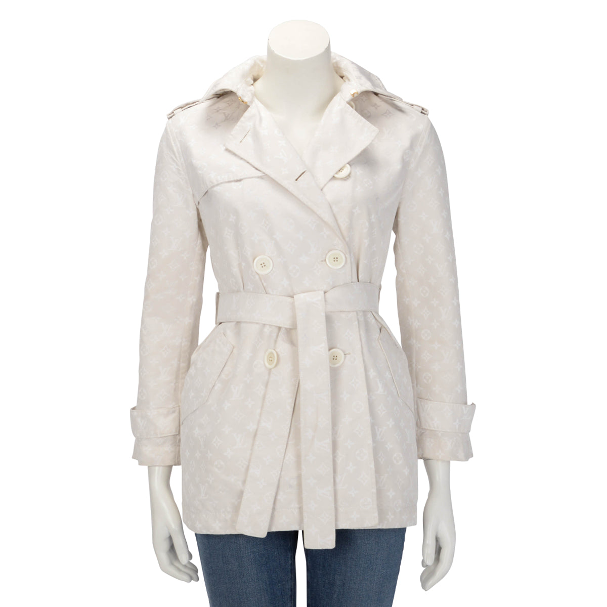 Louis Vuitton Ivory Monogram Trench Coat FR 34