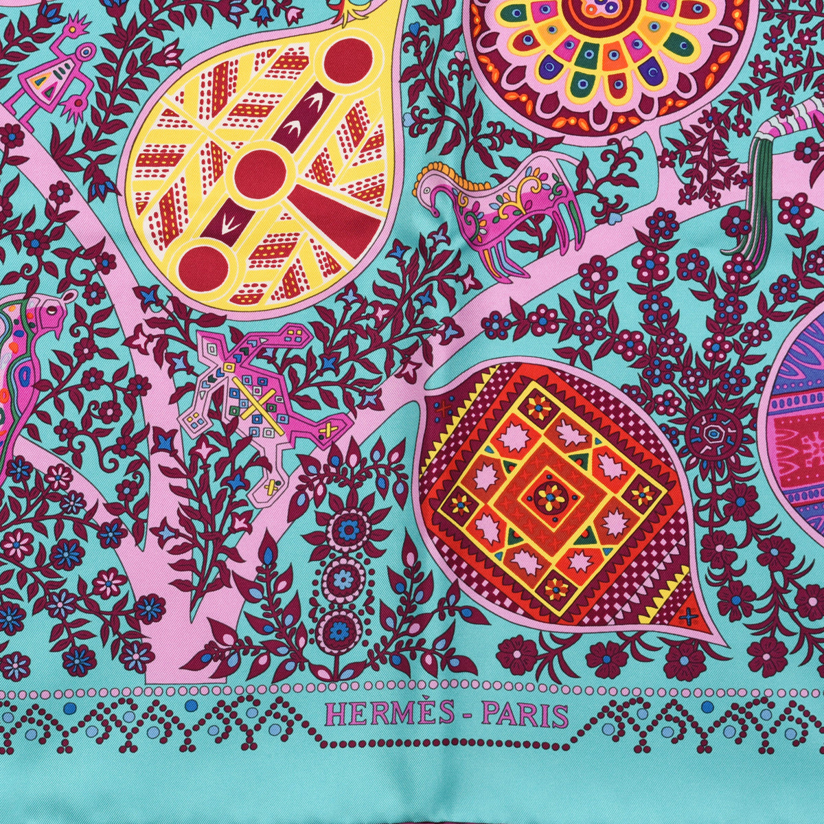 Hermes Teal Silk L'Arbre de Vie Scarf