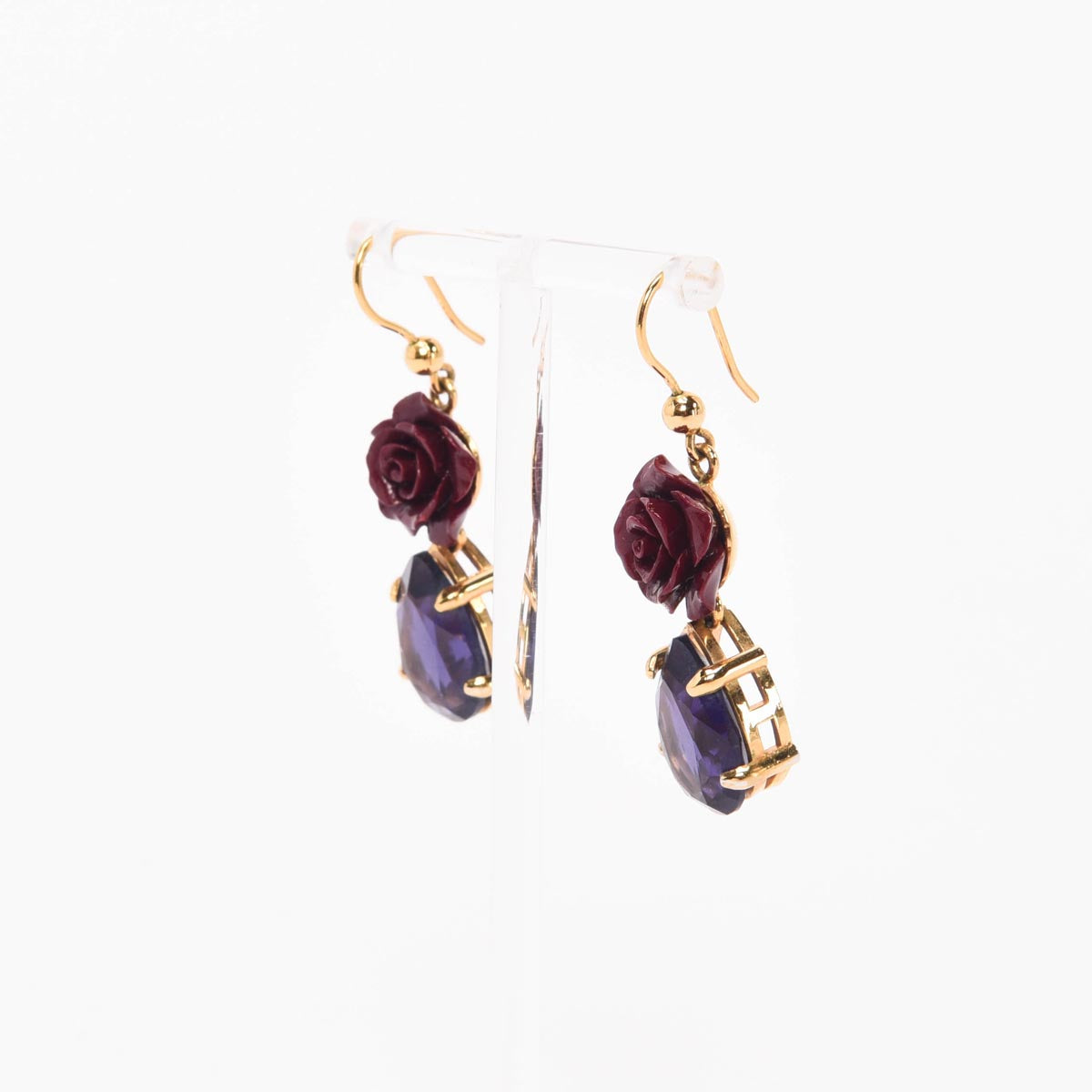 Prada Red & Purple Crystal Rose Drop Earrings