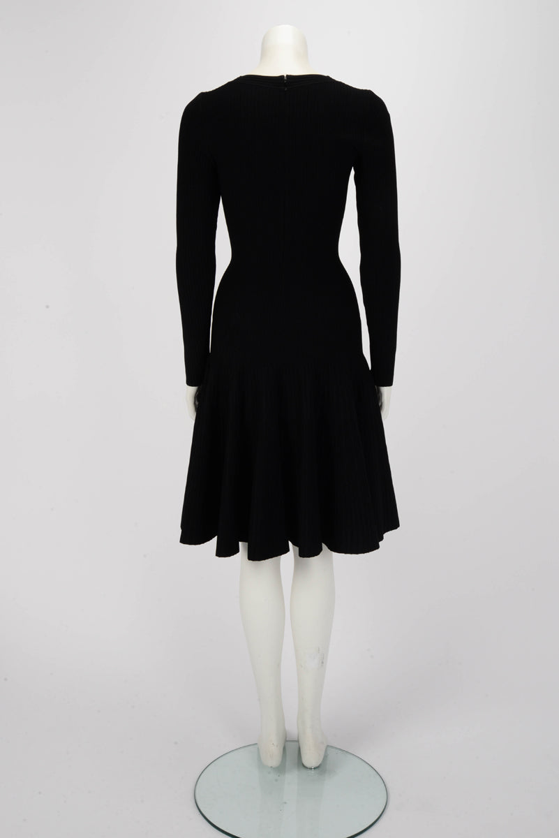 Alaia Black Ribbed Long Sleeve Dress M