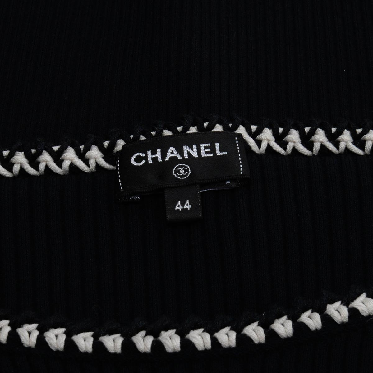 Chanel Black Knit CC Braided Trim Long Sleeve Top FR 44