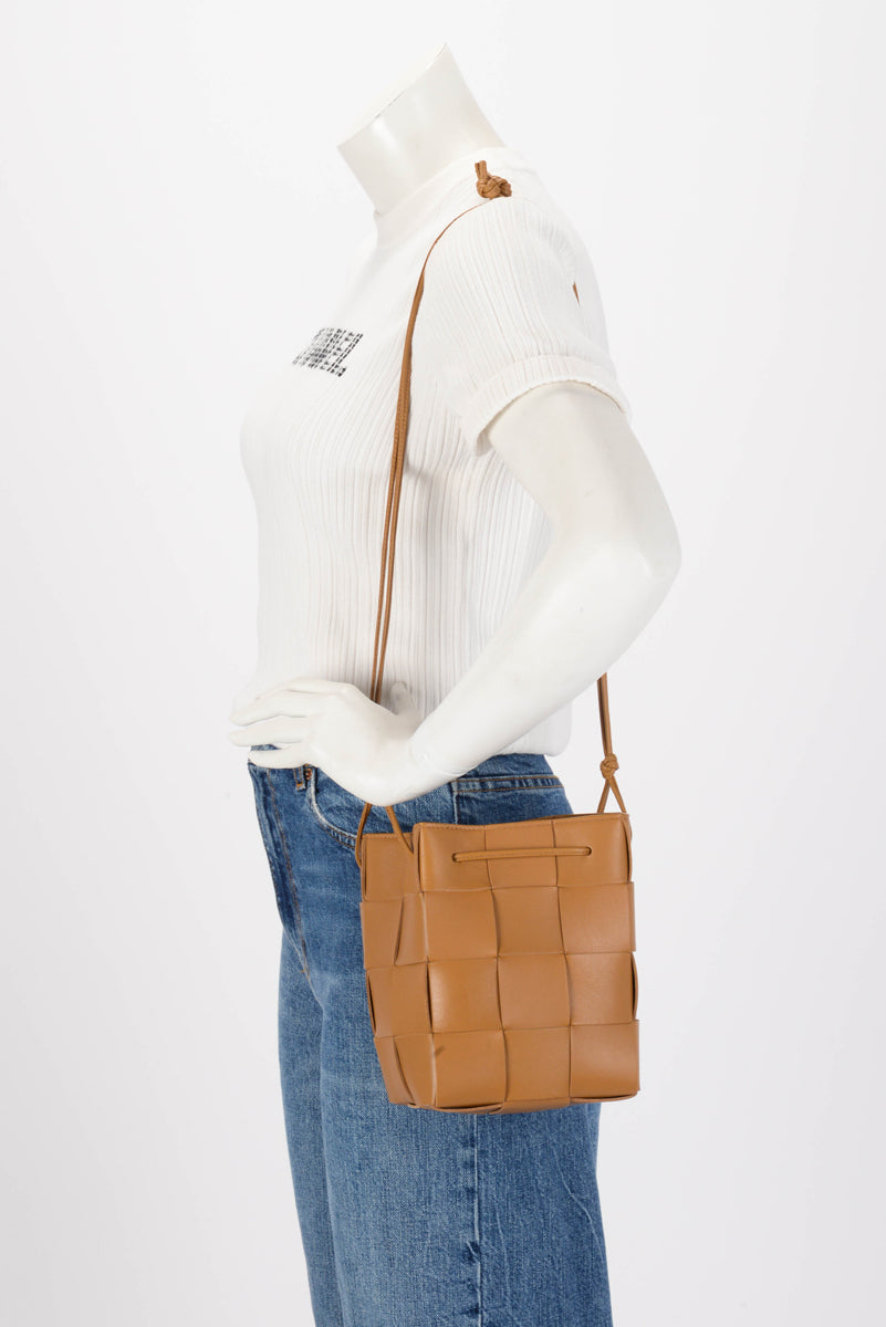 Bottega Veneta Camel Intreccio Small Cassette Bucket Bag