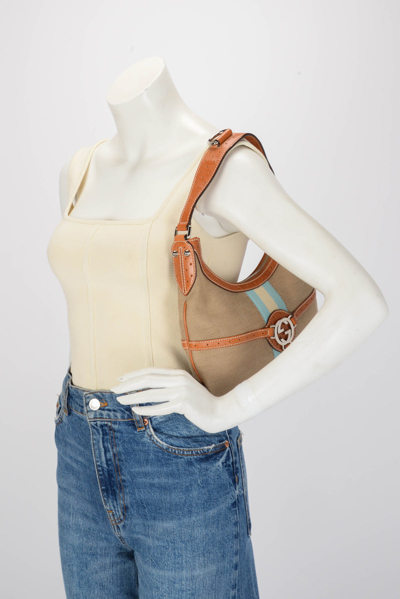 Gucci Tan Canvas Web GG Reins Hobo Bag