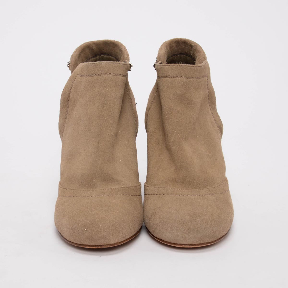 Chanel Beige Glitter Suede CC Chain Detail Ankle Boots 41