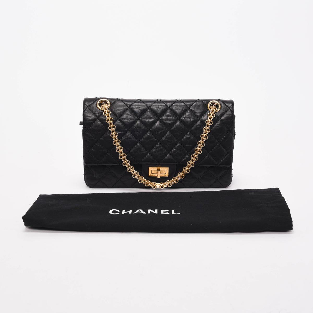 Chanel Black Distressed Calfskin 2.55 Reissue 225 Flap Bag