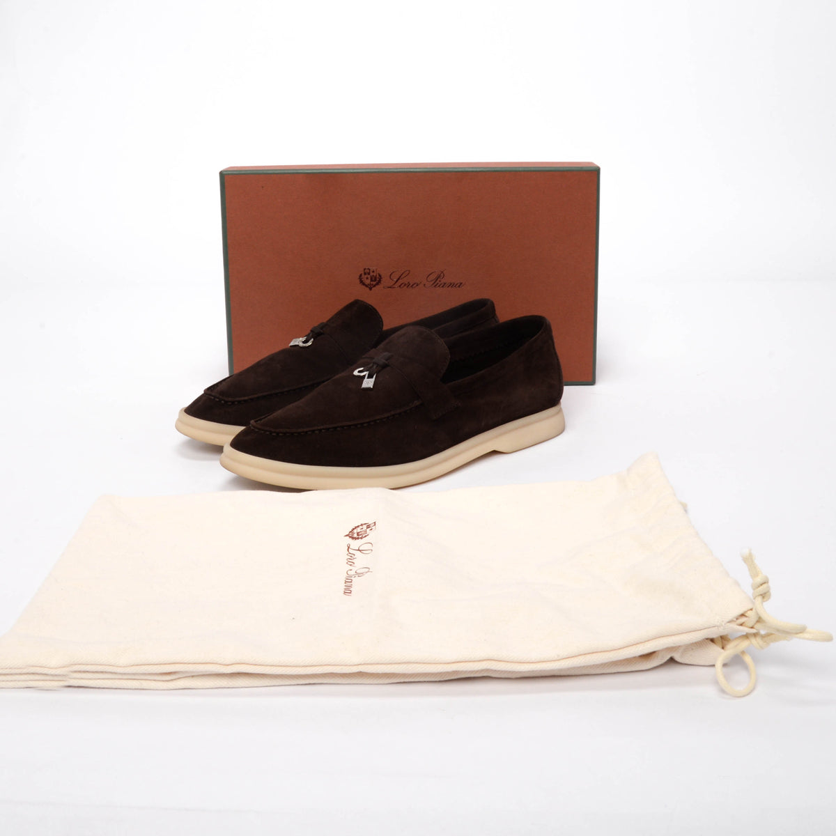 Loro Piana Chocolate Suede Summer Charms Walk Loafers 38