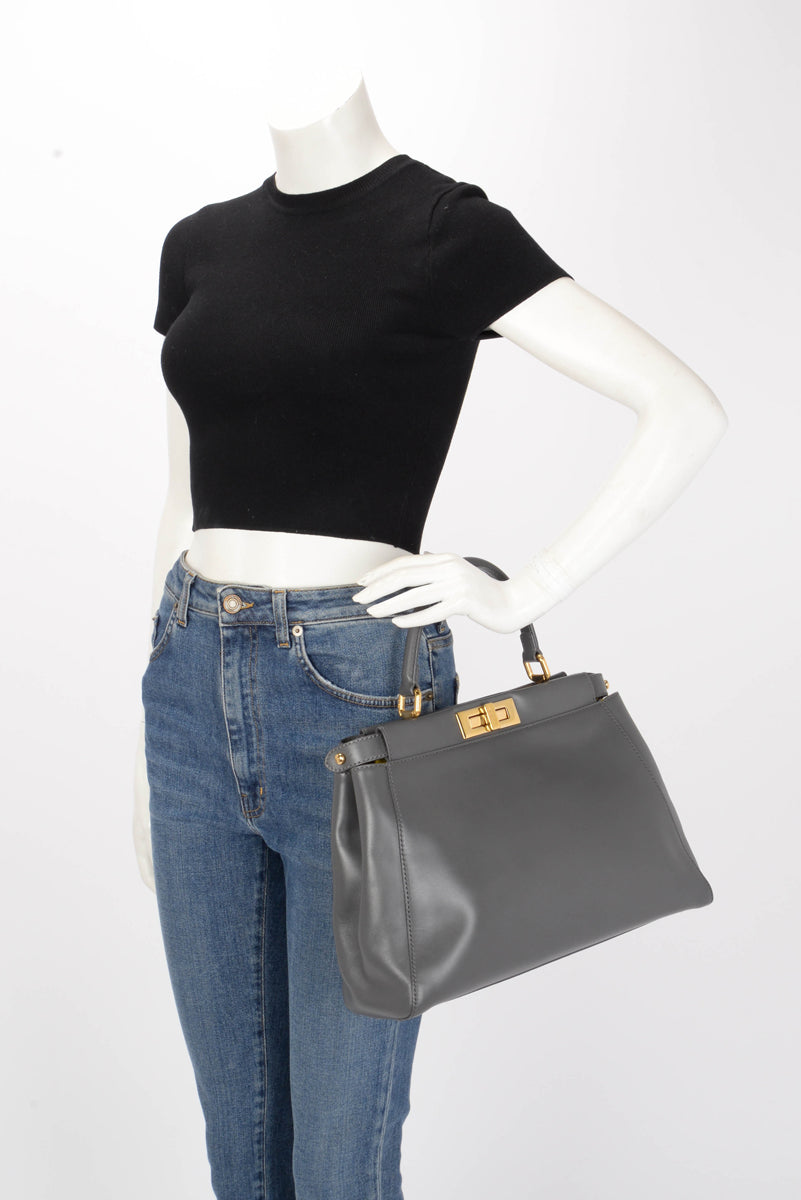 Fendi Dark Grey Nappa Medium Peekaboo Bag