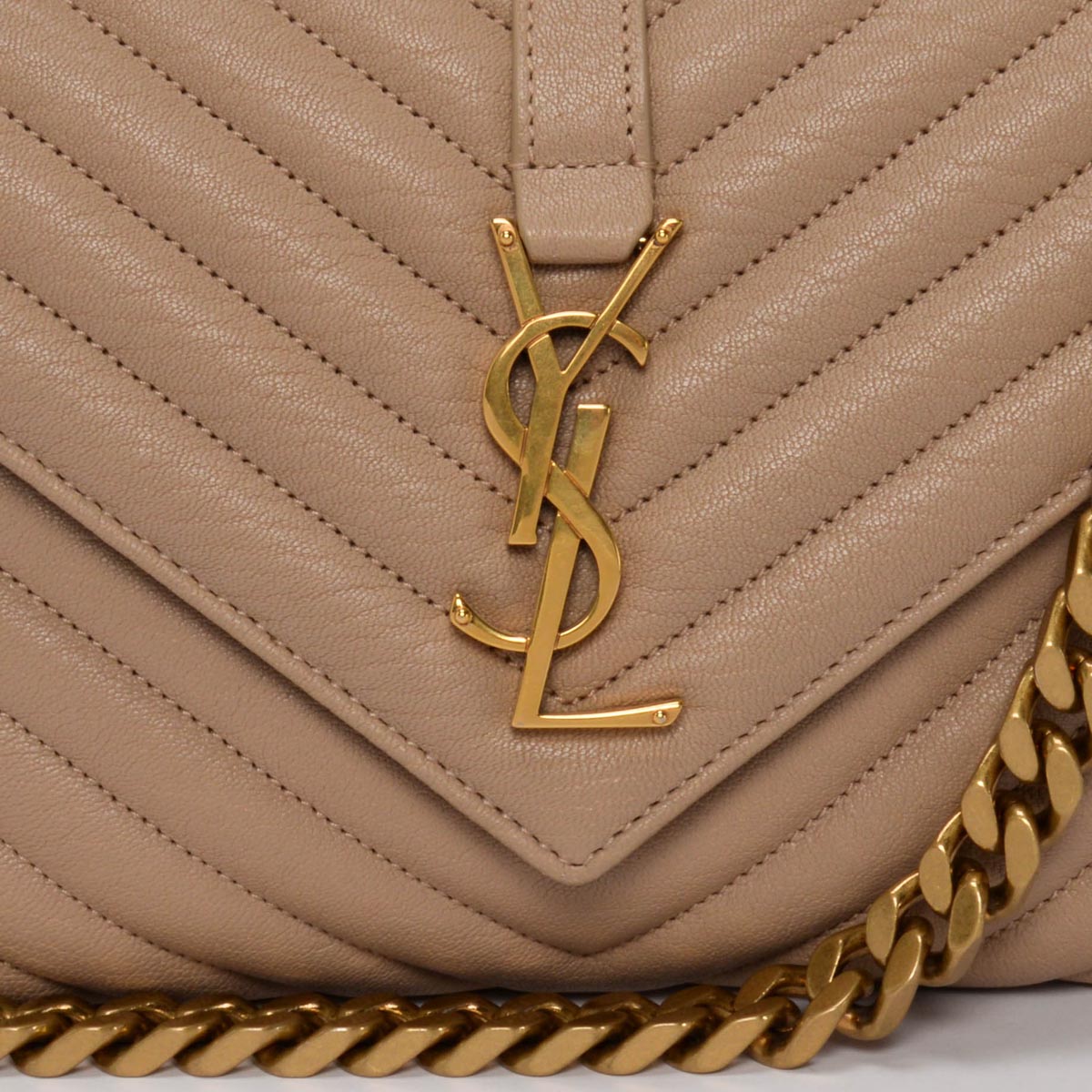Saint Laurent Beige Chevron Calfskin Medium College Bag
