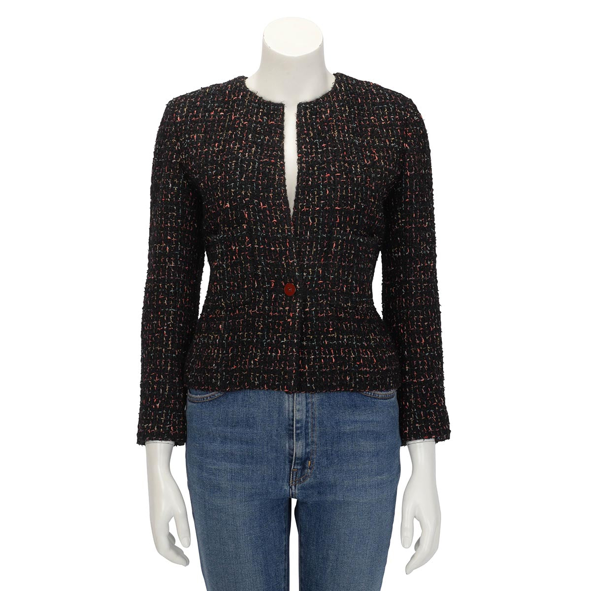 Chanel Black & Multi-Colour Mohair Tweed Single Button Jacket FR 38