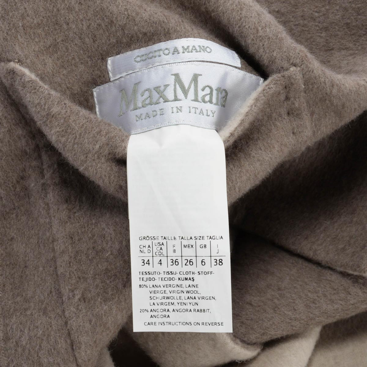 Max Mara Taupe Wool Reversible Belted Jacket IT 38