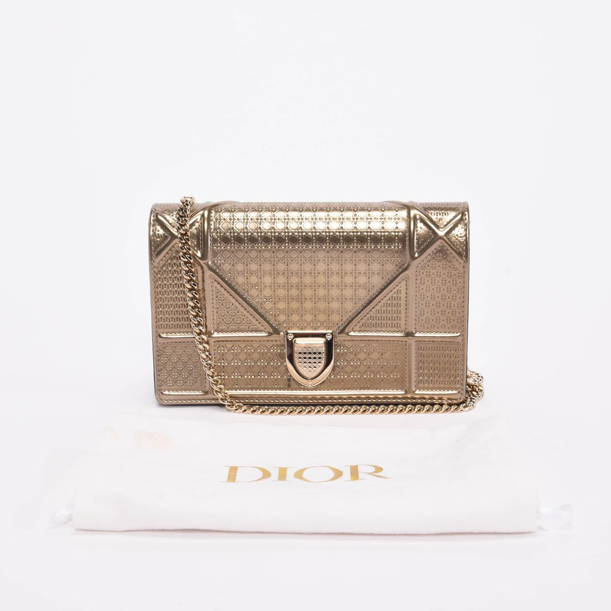 Dior Metallic Gold Micro Cannage Diorama Clutch