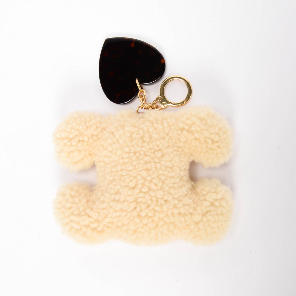 Celine Beige Shearling Triomphe Pom-Pom Key Ring