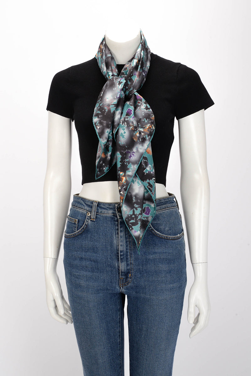 Bottega Veneta Turquoise Silk Digital Floral Print Scarf