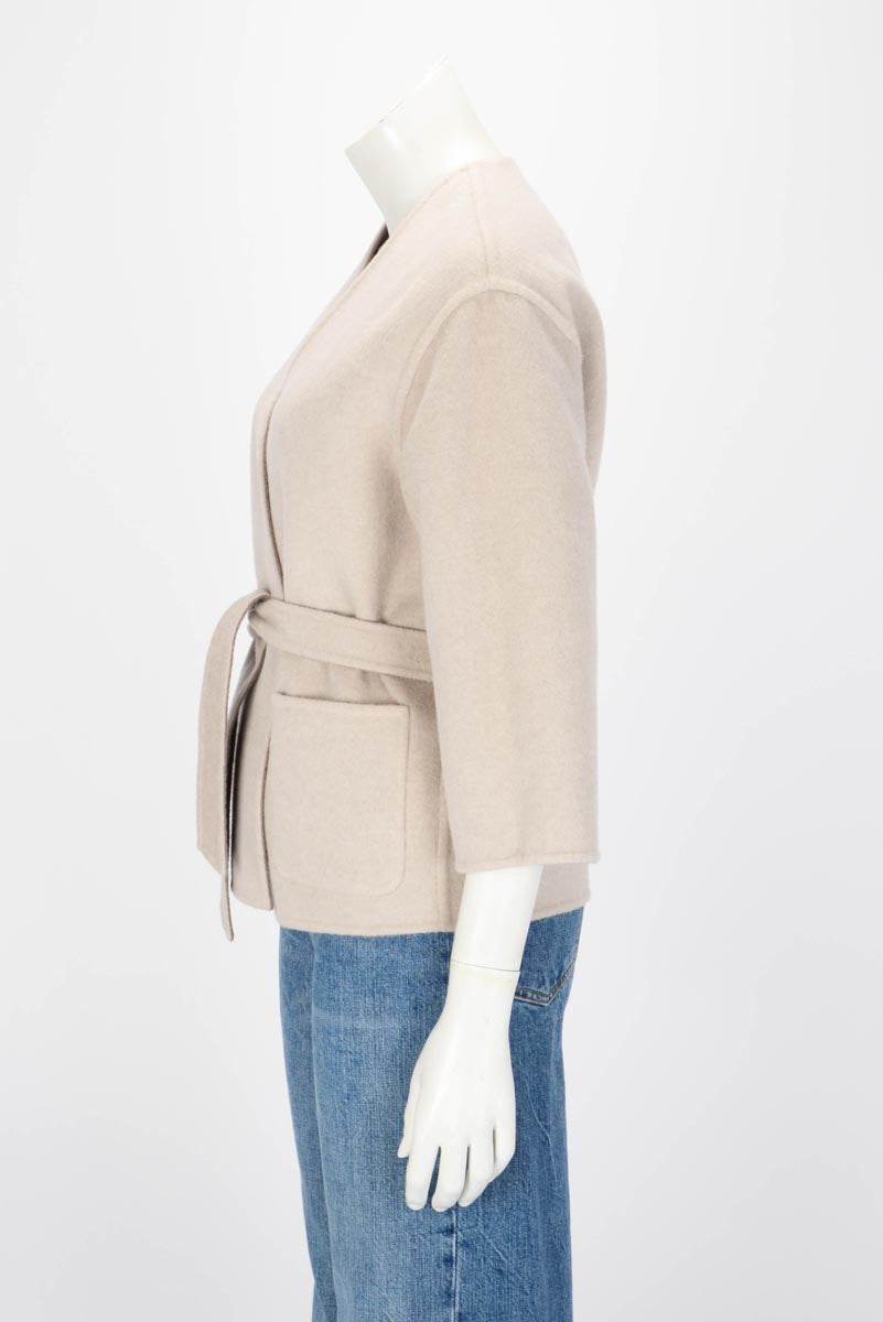 Max Mara Taupe Wool Reversible Belted Jacket IT 38