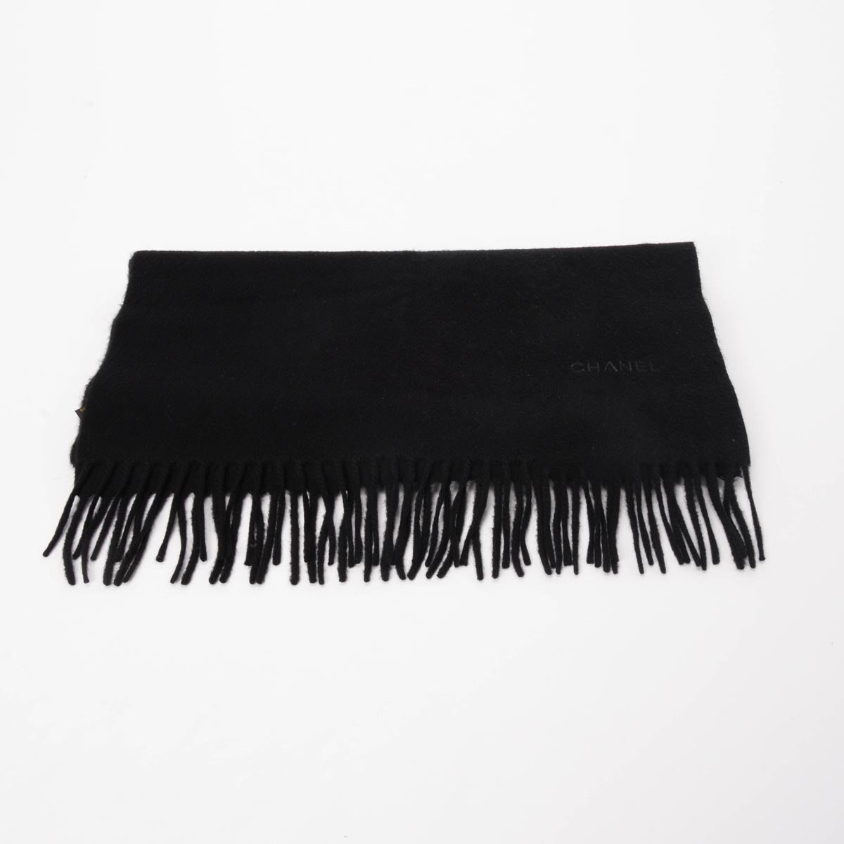 Chanel Black Cashmere Fringed Scarf