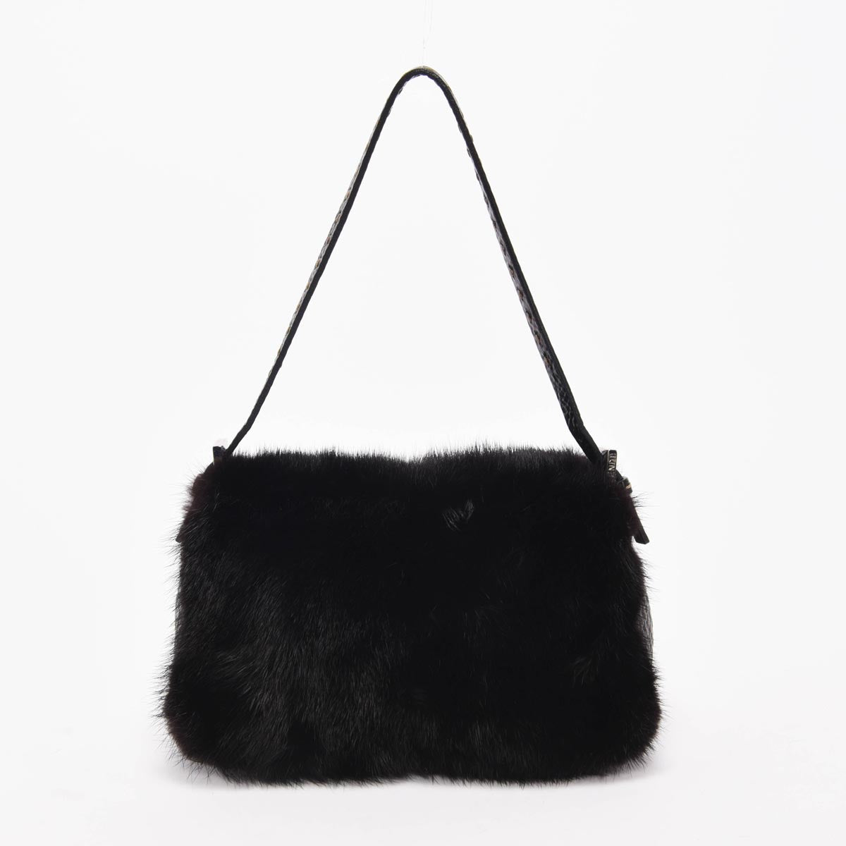 Fendi Black Fur Selleria Mini Baguette Bag