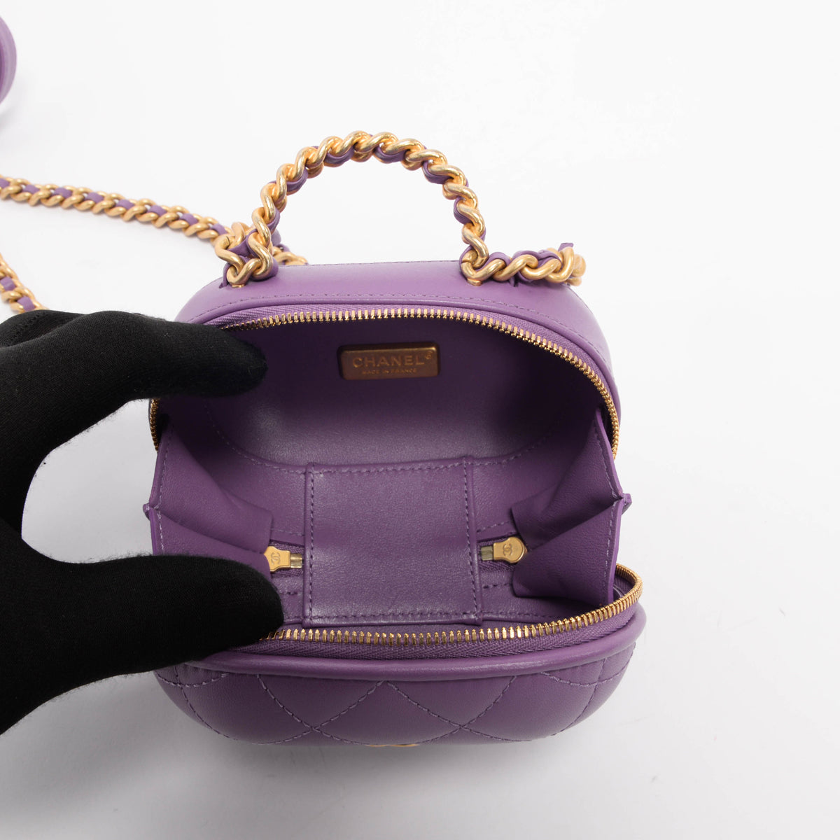 Chanel Purple Quilted Lambskin CC Bubble Vanity Case