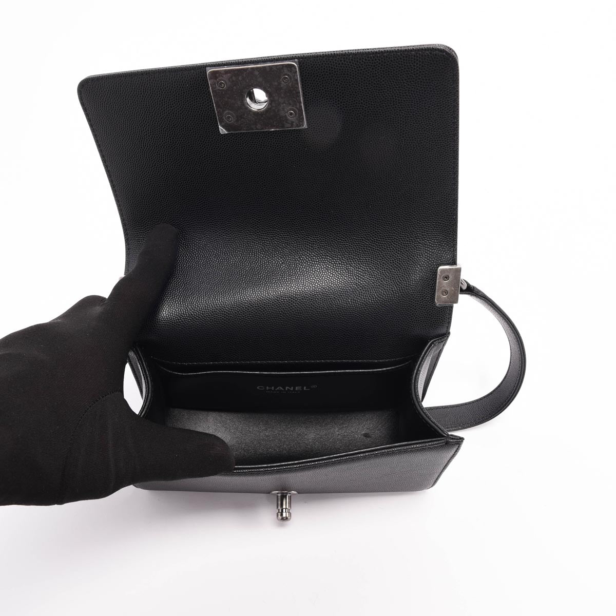 Chanel Black Quilted Caviar Small Boy Bag