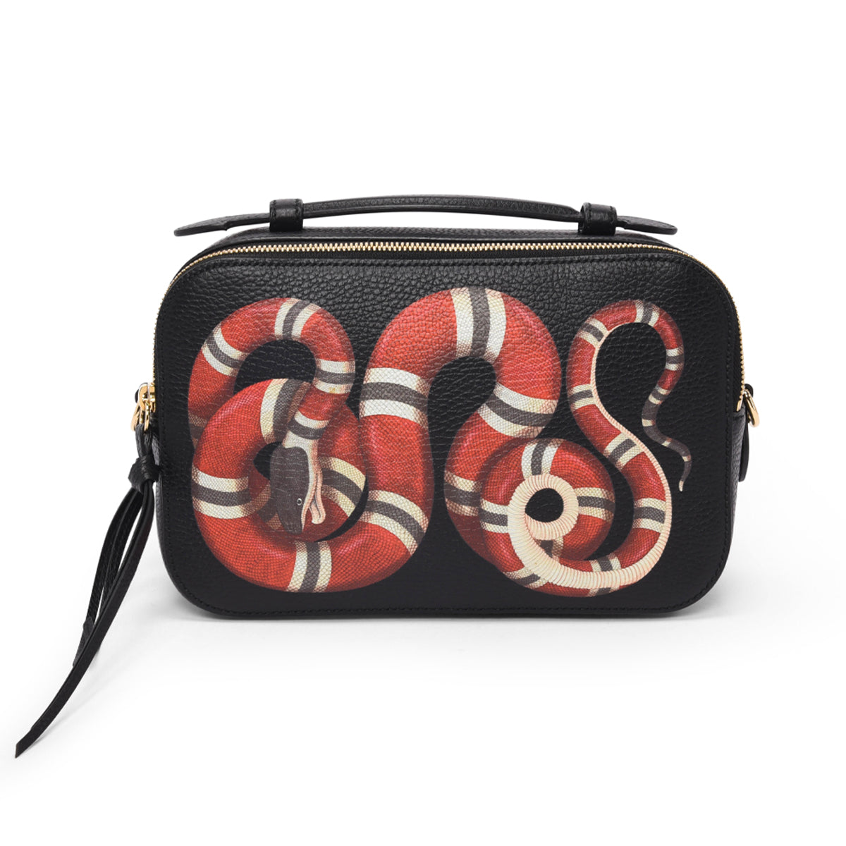 Gucci Black Grained Calfskin Sylvie Web Kingsnake Camera Bag