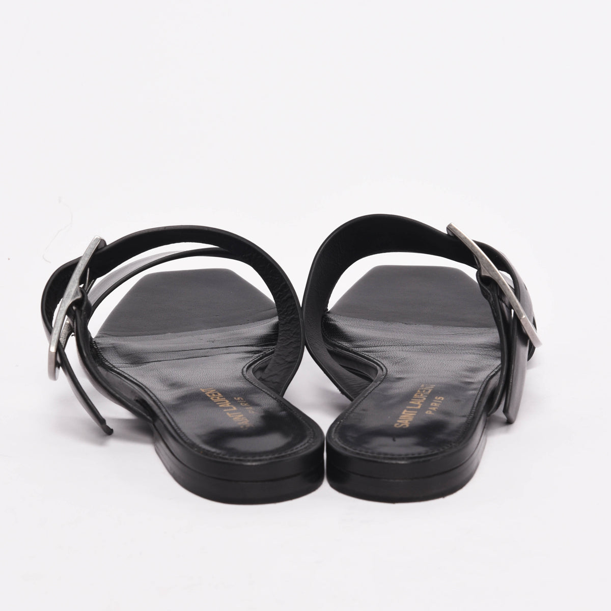 Saint Laurent Black Calfskin Oak Buckle Sandals 37