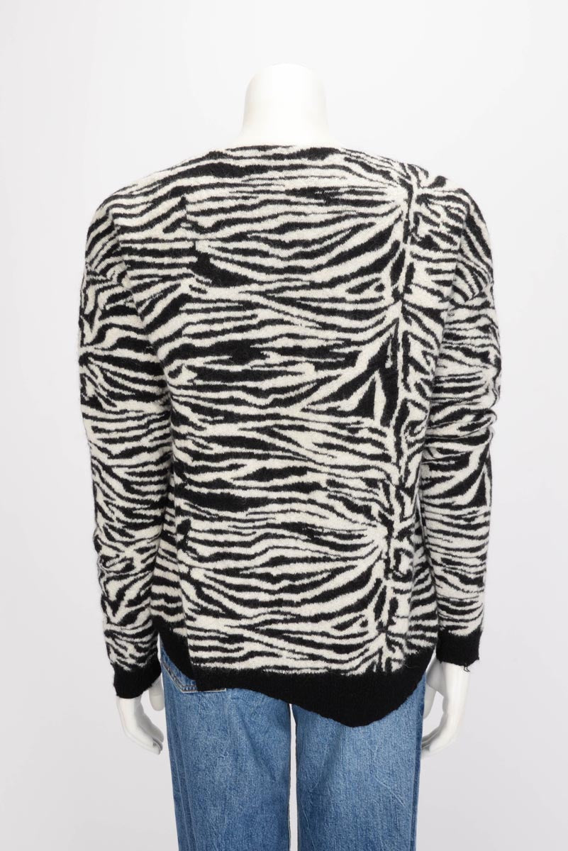 Saint Laurent Black & White Mohair Blend Zebra Sweater XS