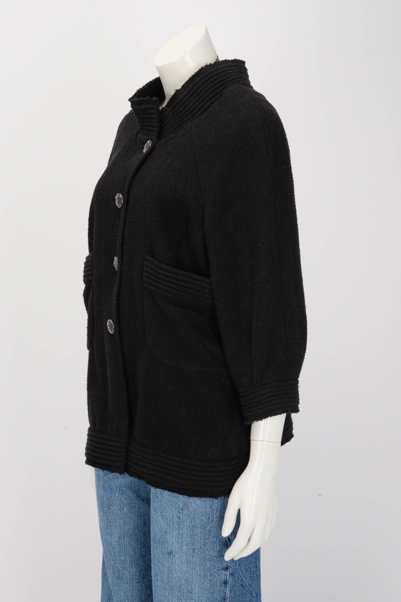 Chanel Black Cotton Boucle Patch Pocket Jacket FR 48