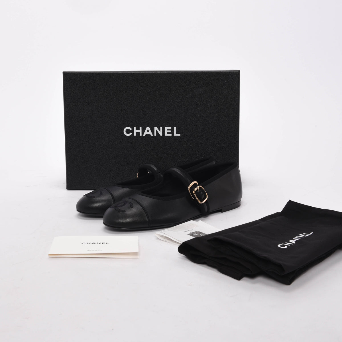 Chanel Black Lambskin CC Mary Jane Flats 38