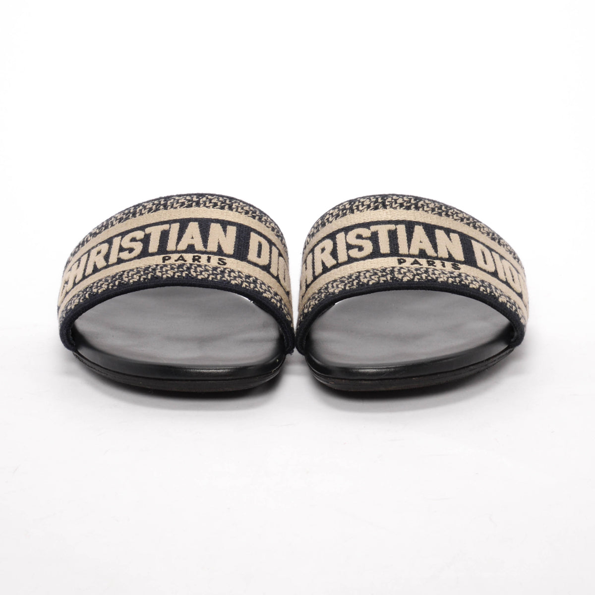 Dior Deep Blue Embroidered Canvas DWay Slides 39