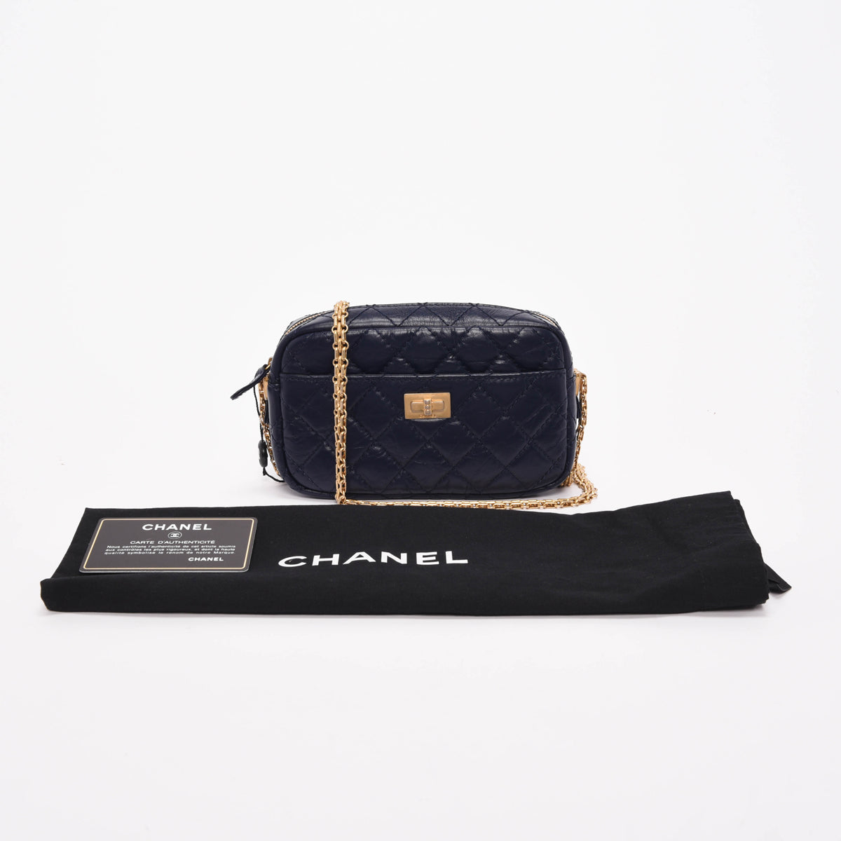 Chanel Navy Aged Quilted Calfskin Mini Reissue Camera Case