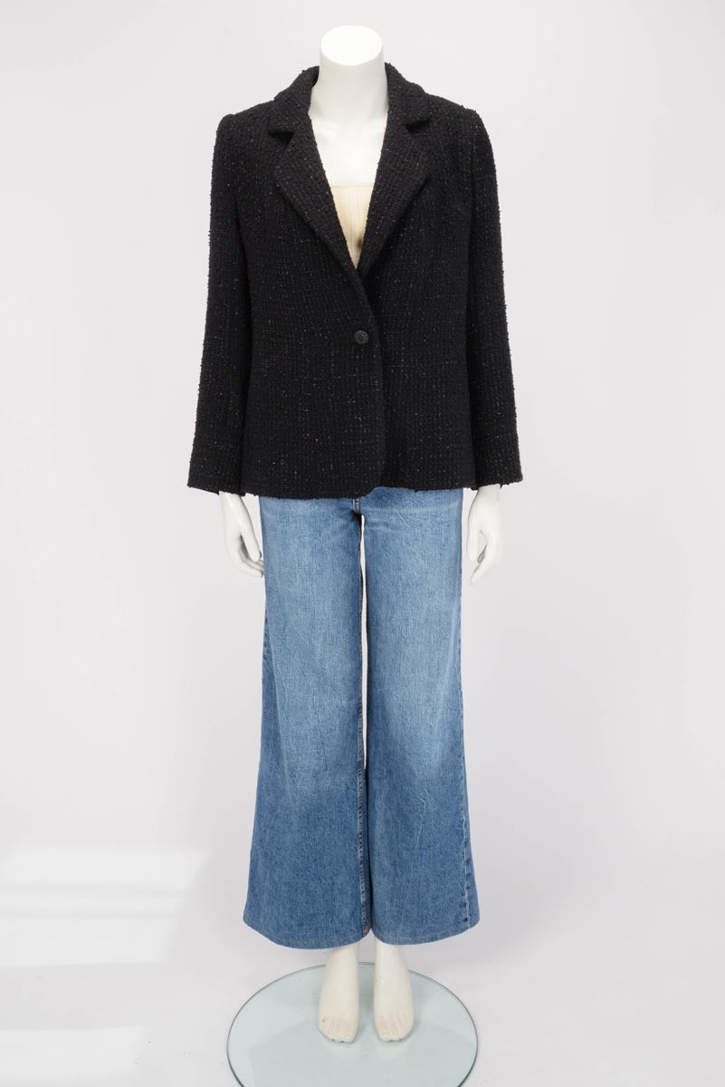 Chanel Black Boucle Tweed Single Breasted Blazer FR 50