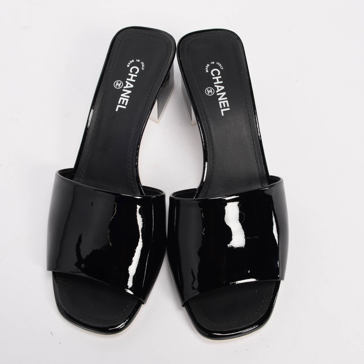 Chanel Black Patent CC Mules 37