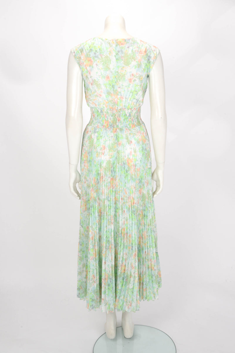 Prada Pastel Crepe Pleated Floral Print Dress IT 38
