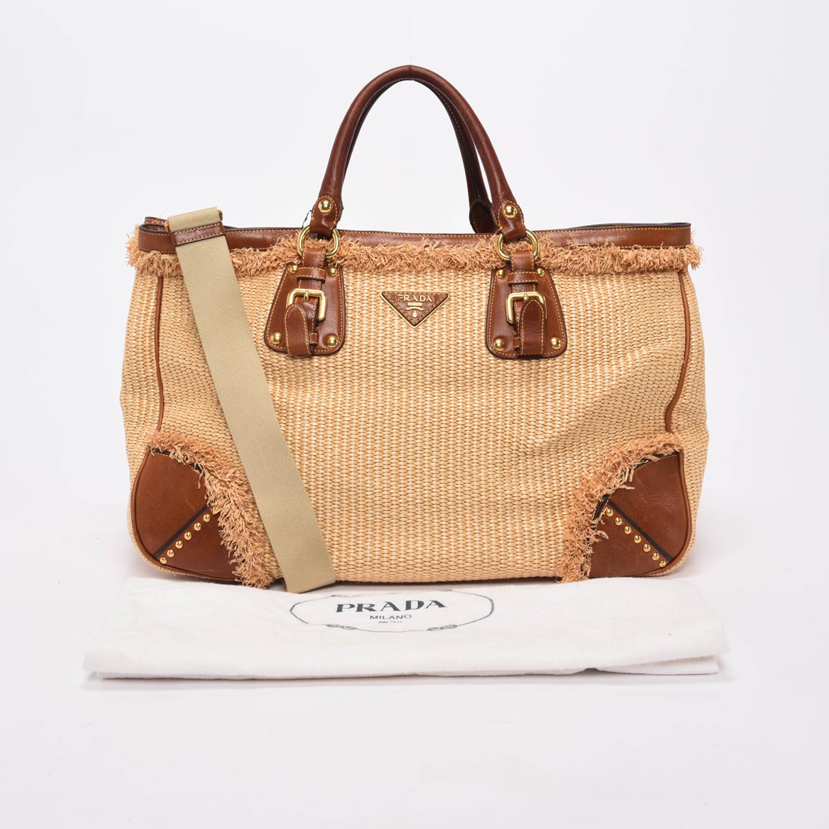 Prada Brown Raffia & Leather Large Tote