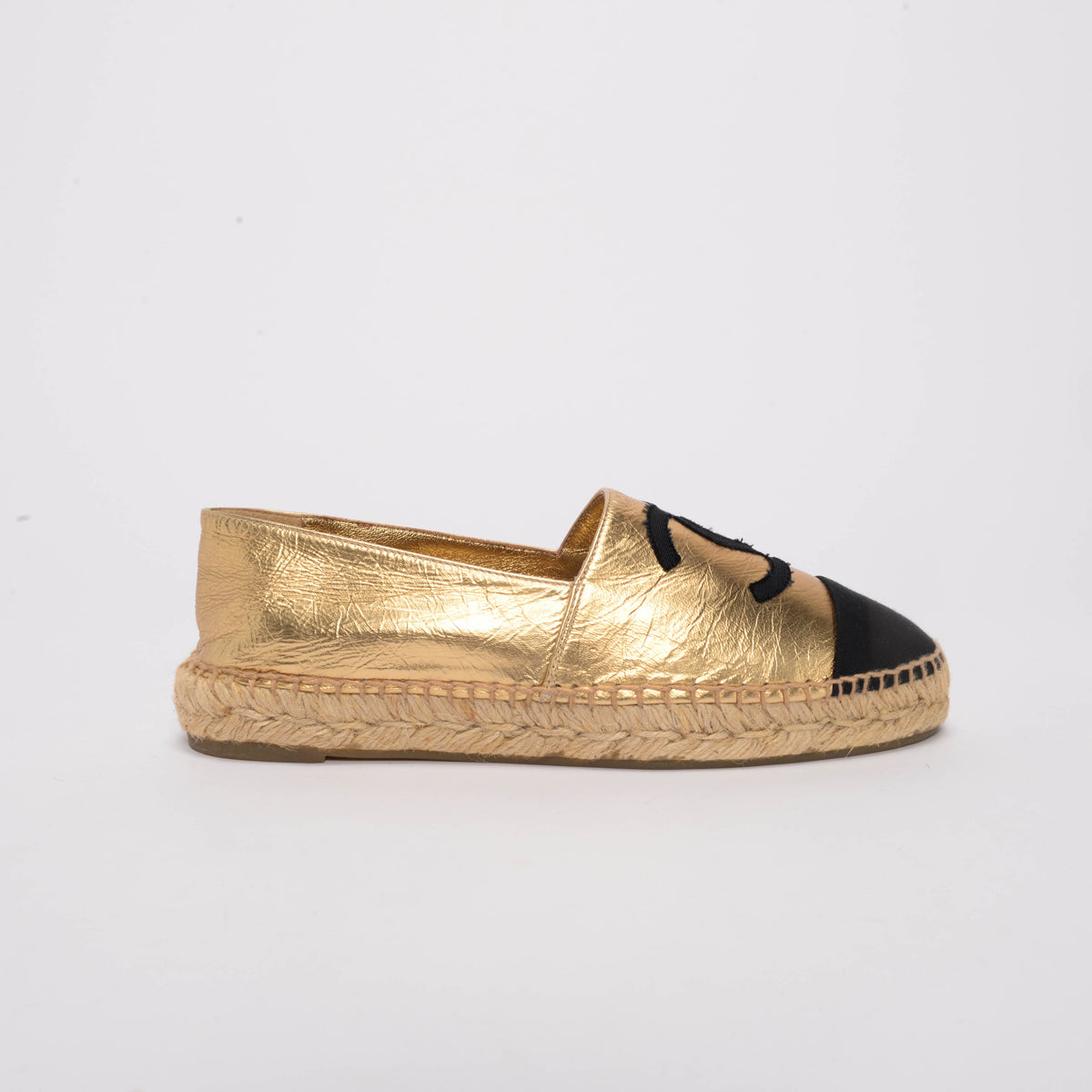 Chanel Gold & Black Lambskin CC Espadrilles 38